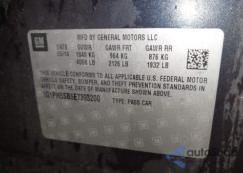 2014 Chevrolet Cruze Eco Auto z USA, uszkodzony, nr VIN 1G1PH5SB5E7393200